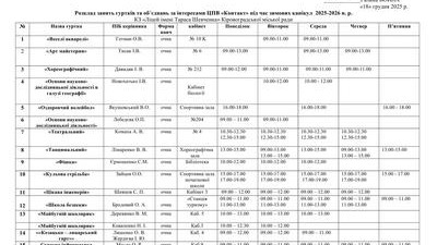 Розклад занять гуртків під час зимових канікул
